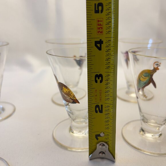 Hand-Painted Vintage Bird Glasses Set of 6 Gold Rim 4 oz Signed Base 3 1/2" H - Picture 8 of 11